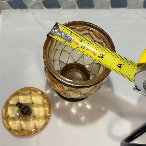 Vintage Amber Jar with Ornate Bronze Base - Picture 3 of 4